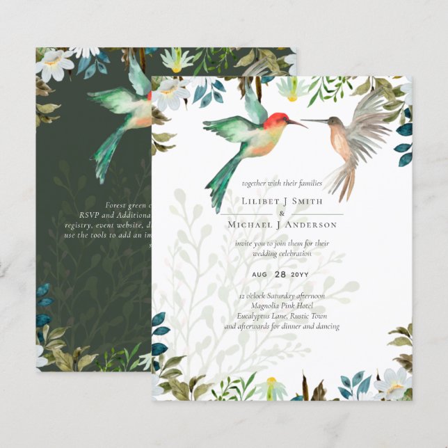Papier Beau HUMMINGBIRDS Couple Mariage (Devant / Derrière)