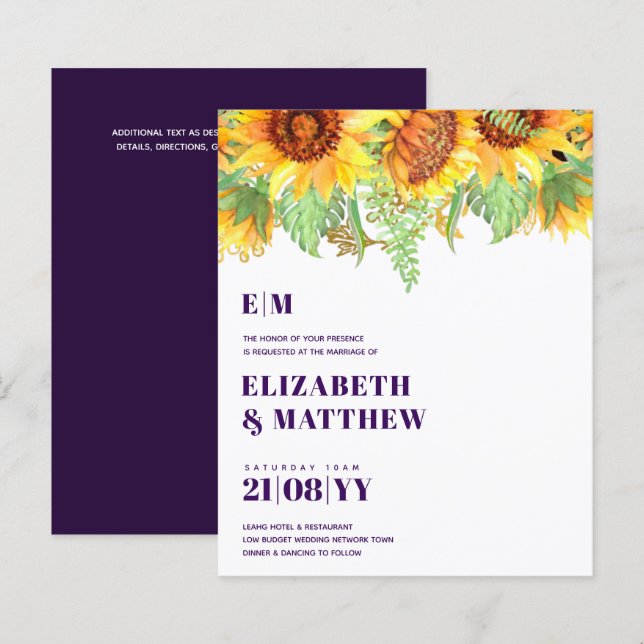 Papier Beau Mariage de tournesol à faible budget Profond  (Devant / Derrière)