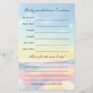Papier Beautiful Sky et nuages Baby shower Guesser Jeu