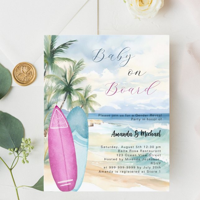 Papier Bébé à bord surf fille garçon Genre Reveal (Créateur téléchargé)