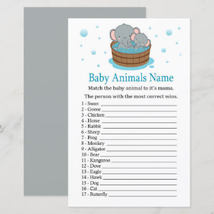 Papier Bébé adorable Eléphant Animaux Nom Jeu