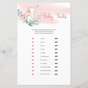 Papier Bébé adorable Fille Eléphant Eucalyptus Bébé Trait