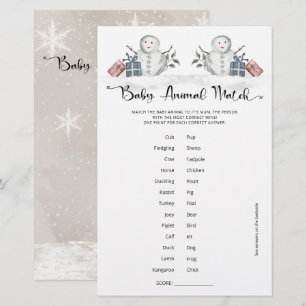 Papier Bébé Animal Match Baby shower Snowman