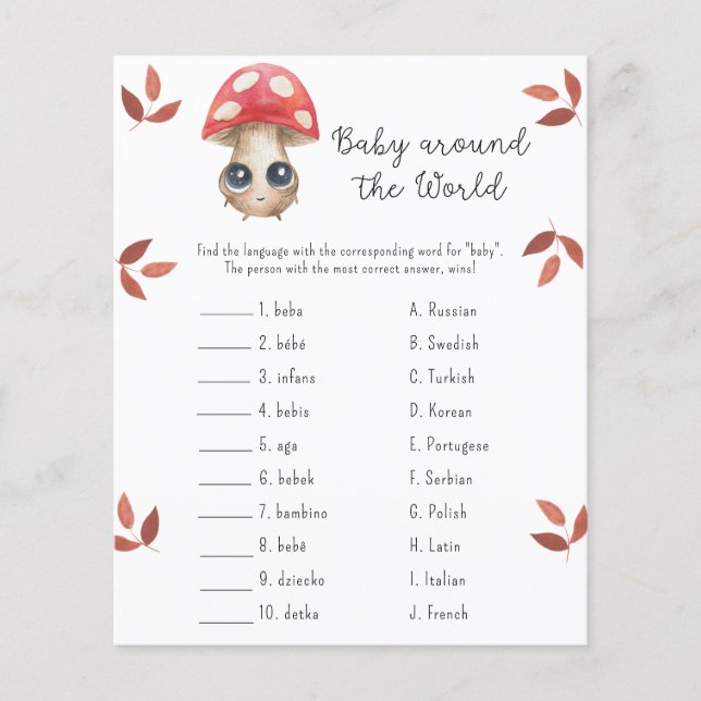 Papier Bébé autour du monde - jeu pour baby shower (Devant)