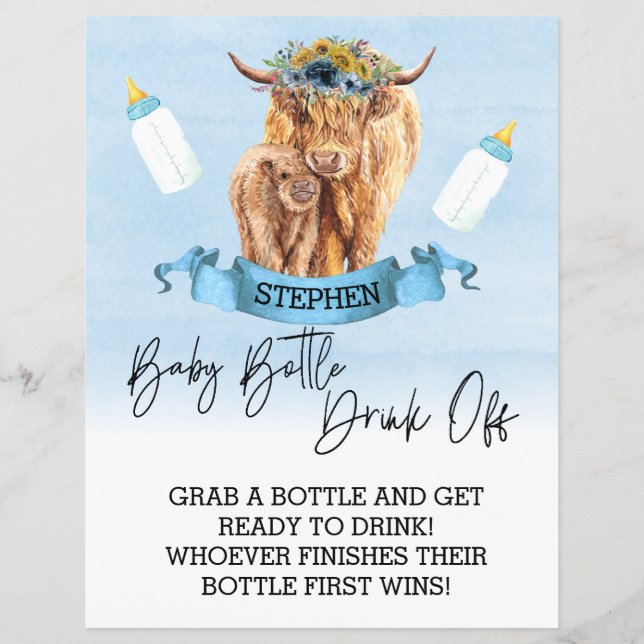 Papier Bébé Bouteille Boire De Jeu Douche Highland Cow (Devant)