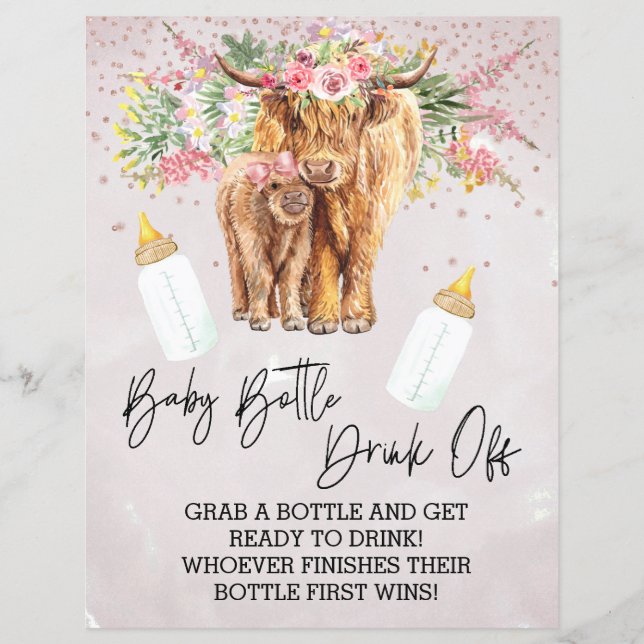 Papier Bébé Bouteille Boire De Jeu Douche Highland Cow (Devant)