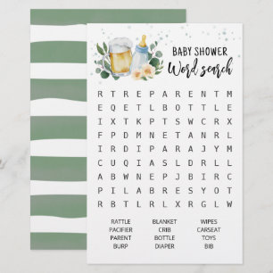 Papier Bébé brasse Baby shower Word recherche Jeu