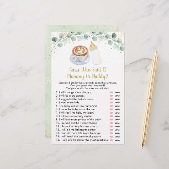 Papier Bébé Brasse Du Café Devinez Qui A Dit Le Jeu (Devant/Arrière en situation)