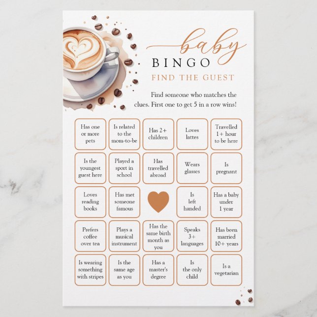 Papier Bébé brasse du café Trouvez l'invité Bingo Game (Devant)