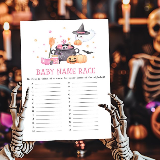 Papier Bébé brasse rose Halloween Baby Name Race Jeu (Baby is Brewing Baby Shower Baby Name Race Game)