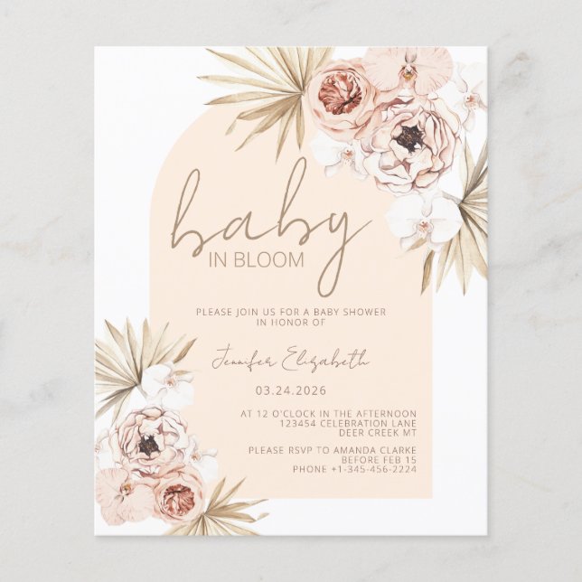 Papier Bébé budget en fleur Pampas Baby shower en laiton  (Devant)