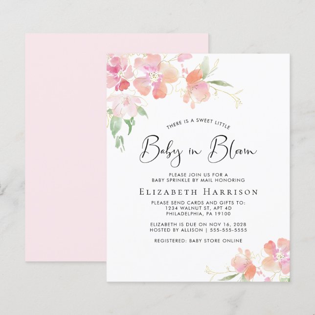Papier Bébé budget en fleur rose floral saupoudré par cou (Devant / Derrière)