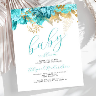 Papier Bébé budget en fleurs Baby shower floral turquoise