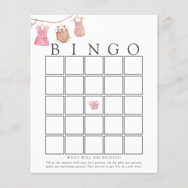 Papier Bébé classique fille bébé Bingo Game Card (Devant)