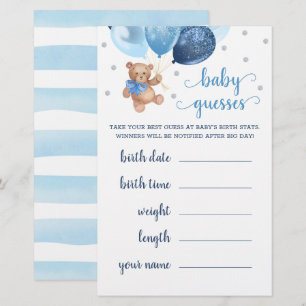 Papier Bébé Devine Prédictions Baby Shower Ours en Peluch