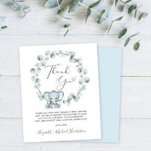 Papier Bébé Eléphant mignon garçon douche Merci