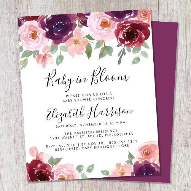 Papier Bébé en Fleur Floral Aquarelle Douche Invitation (Créateur téléchargé)