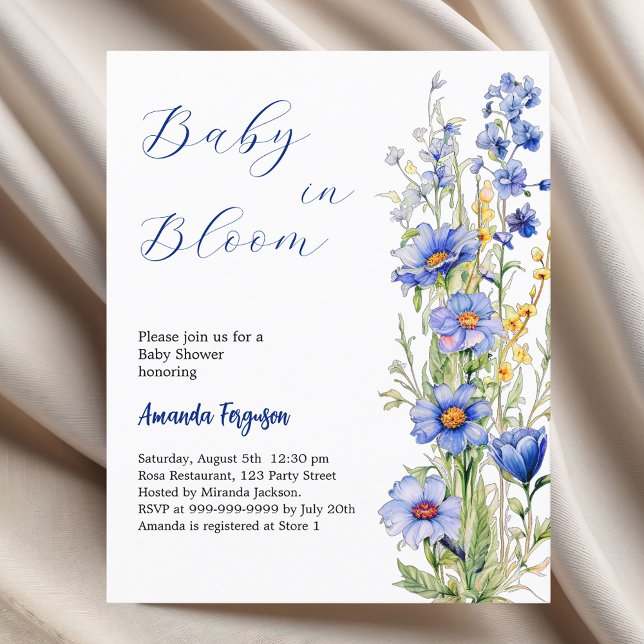 Papier Bébé en fleurs bleu garçon Baby shower invitation (Créateur téléchargé)