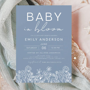 Papier Bébé fleur sauvage en Fleur Baby shower Dusty Blue
