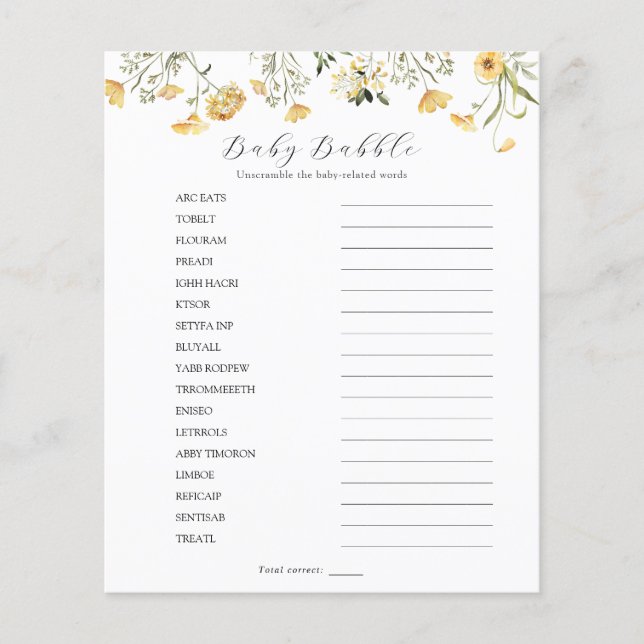 Papier Bébé Fleur sauvage jaune délicat Bébé Bébé (Devant)