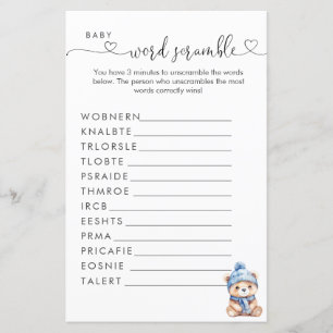 Papier Bébé Il fait froid dehors Baby shower Mot Scramble
