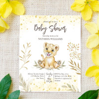 Bébé lion or brun baby shower budget invitation