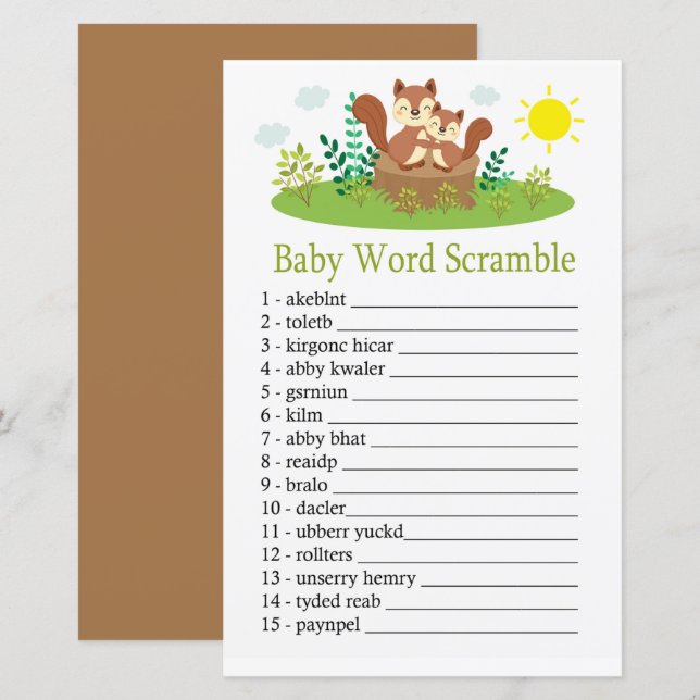 Papier Bébé mignon écureuil mot scramble jeu (Devant / Derrière)