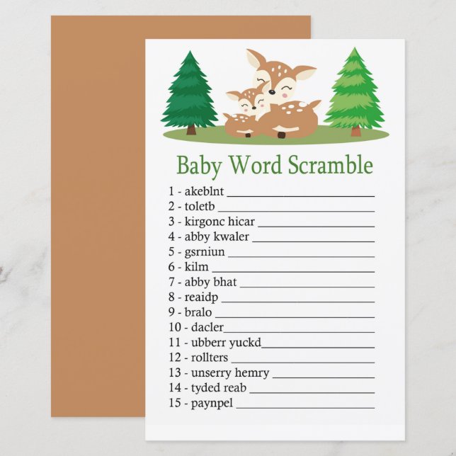 Papier Bébé mignon mot scramble jeu (Devant / Derrière)