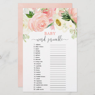 Papier Bébé mot scramble baby shower jeu vert rose
