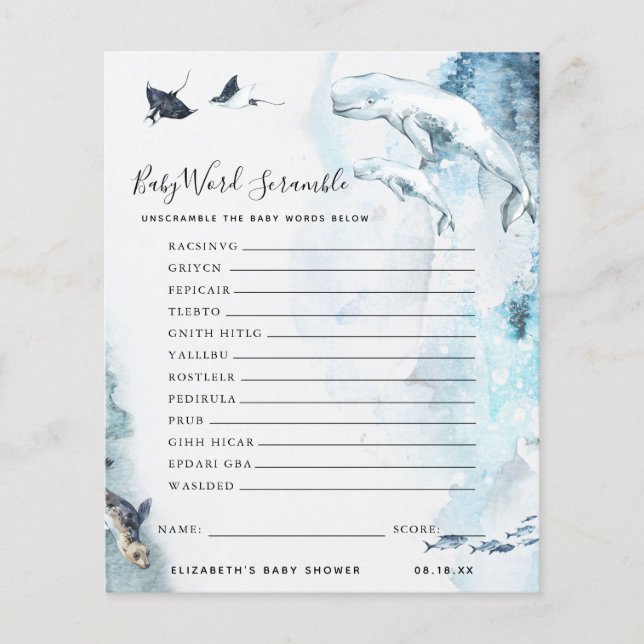 Papier Bébé Mot Scramble | Jeu Baby shower (Devant)