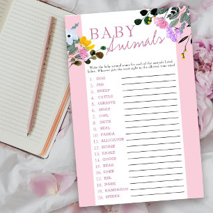 Papier Bébé Nom animal Jeu Fleur sauvage Baby shower quiz