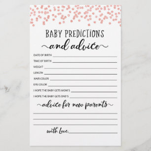 Papier Bébé Prédictions et conseils Baby shower partie