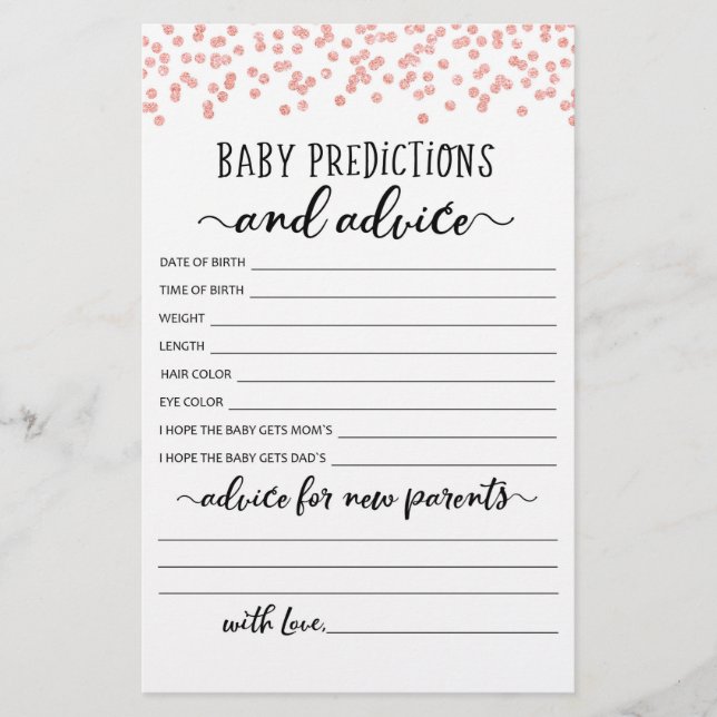 Papier Bébé Prédictions et conseils Baby shower partie (Devant)