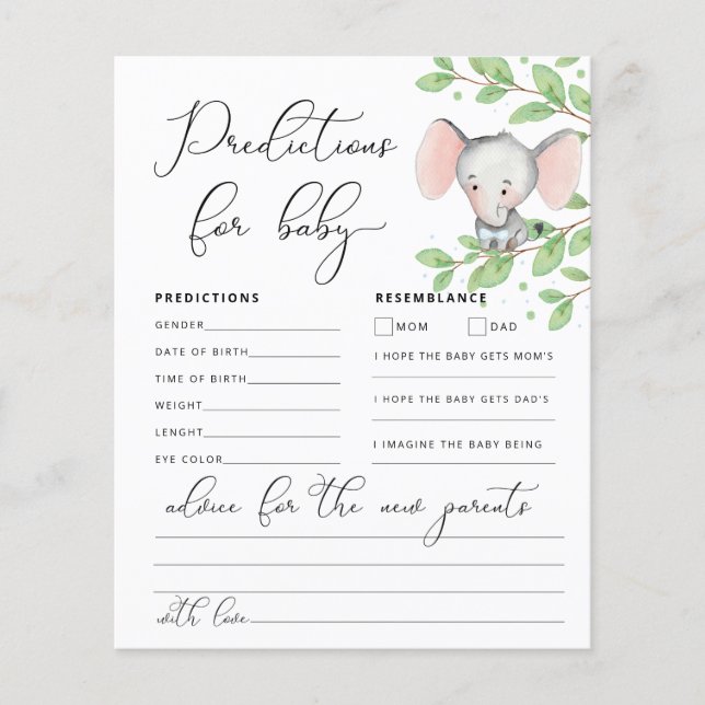 Papier Bébé Prédictions Garçon Eléphant Douche Jeu (Devant)