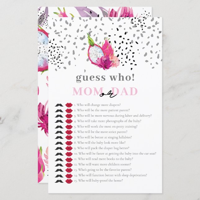 Papier Bébé Saupoudrer Pitaya Dragon Devinez qui joue (Devant / Derrière)