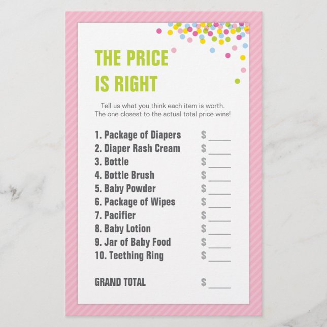 Papier Bébé Sprinkle / Baby shower Prix est correct - Ros (Devant)