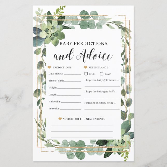 Papier Bébé succulent prédictions et conseils jeu bébé (Devant)