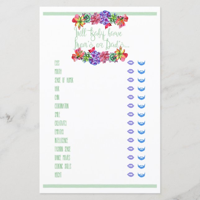 Papier Bébé Traits Baby shower Succulent Jeu (Devant)