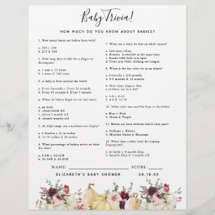 Papier Bébé Trivia Jeu Baby shower