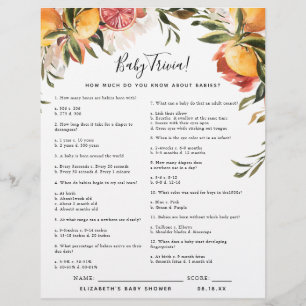 Papier Bébé Trivia Jeu Baby shower