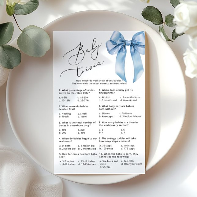 Papier Bébé trivia Script Blue Bow Baby shower jeu (Créateur téléchargé)