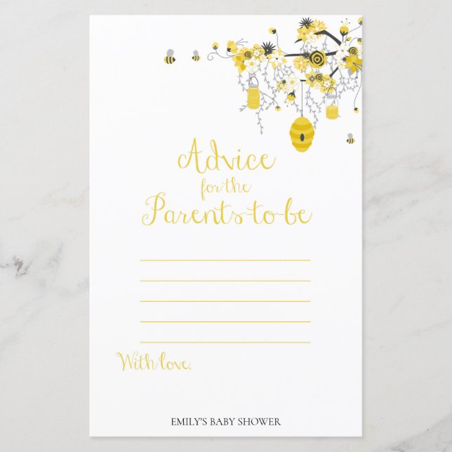 Papier Bee Baby shower Game - Conseils pour les parents à (Devant)