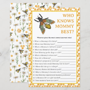Papier Bee Baby shower Game Qui Connaît Maman Meilleur