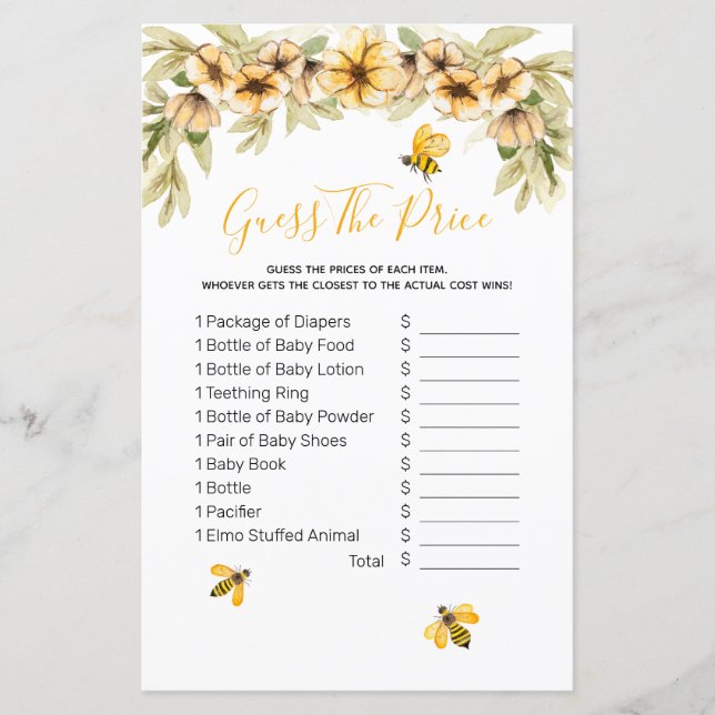 Papier Bee Botanical Aquarelle devinez le prix Game (Devant)