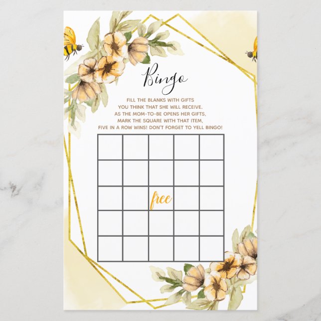 Papier Bee Botanical Watercolor Bingo Game (Devant)