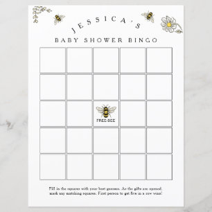 Papier Bee Bumble Bee Baby shower Bingo Jeu