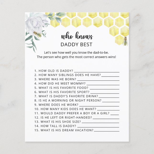 Papier Bee floral Qui connaît le mieux DADDY (Devant)