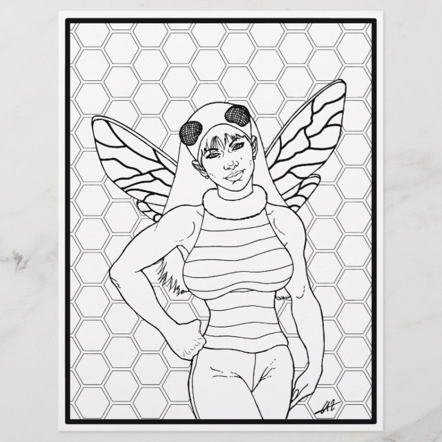 Papier Bee Girl - Coloring Page. (Devant)