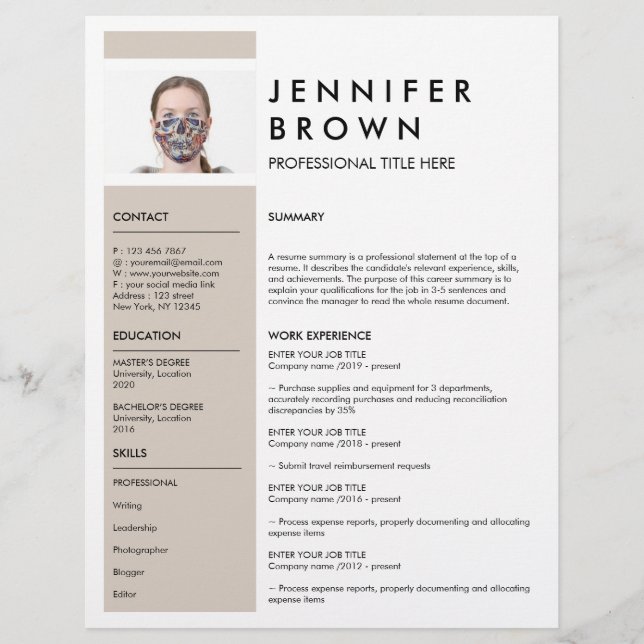 Papier Beige Minimal CV cv avec photo (Devant)