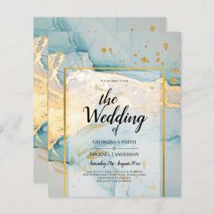 Papier Belle Mer Verre Gold Mariage Inviter Turquoise